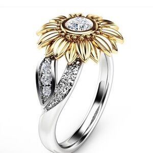 NEW 925 Silver Diamond Sunflower Ring